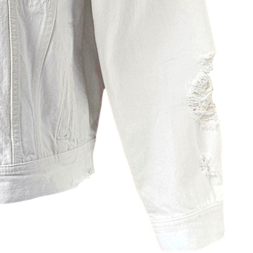 AMERICAN EAGLE White Ripped, Distressed, Cropped Denim Jacket Size Large - Picture 9 of 16